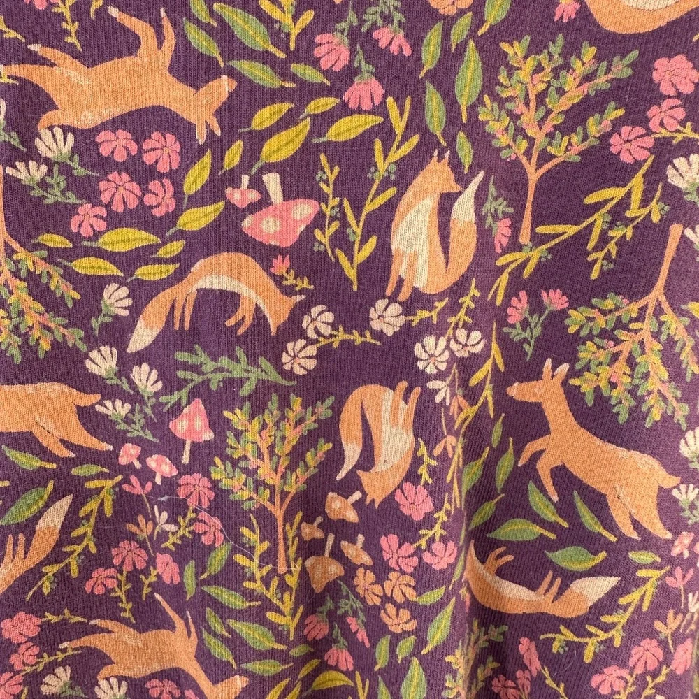 Cynthia Rowley Girls Fox Forest Print Dress Purple Orange Elastic Waist Size 7 8